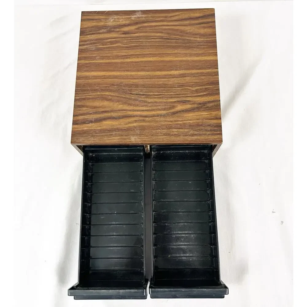Kenmark 24 Count 2 Drawer Cassette Tape Holder Faux Wood Grain Vintage